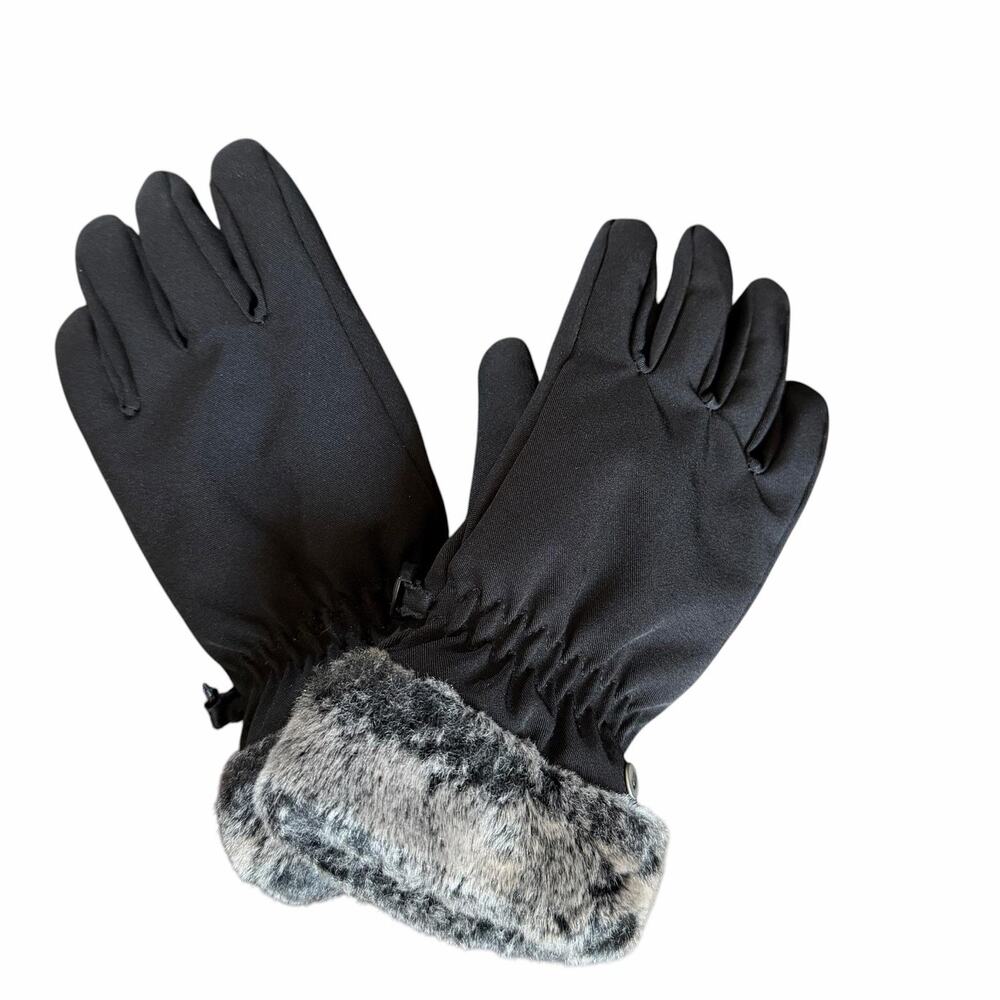 HEAD Gloves Womens Small Black Softshell Faux Fur Cuff Touchscreen Winter Ski